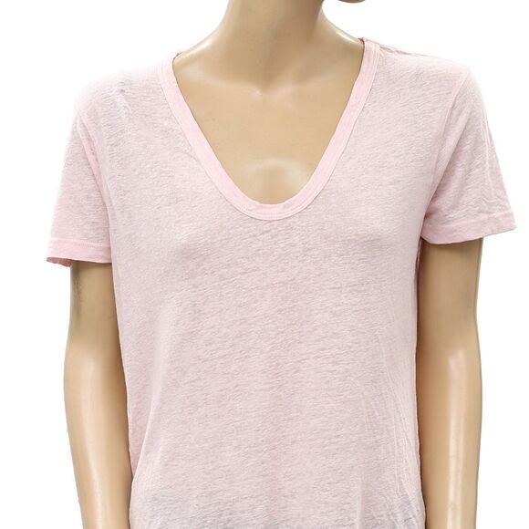 Zadig & Voltaire Atal Lin Solid T-Shirt Blouse Top Henley Pink Causal M 221937 - Picture 5 of 8